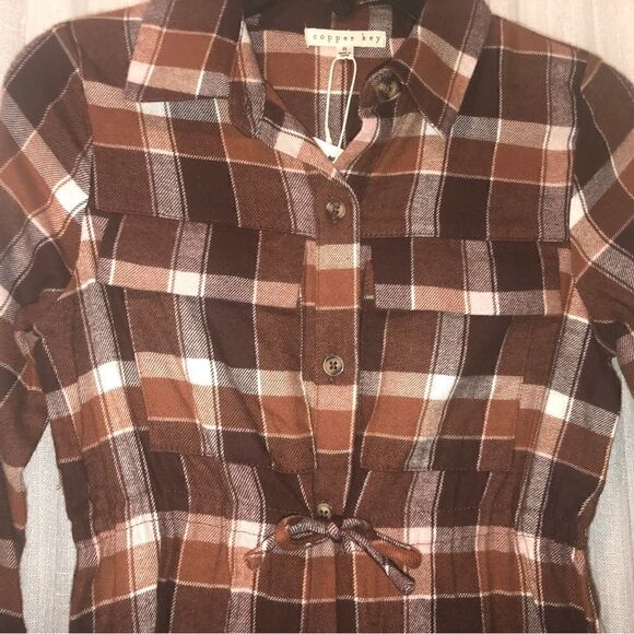KIDS Girls Copper Key Brown Tan Plaid Long Sleeves Shirt Dress Buttons P… - Picture 4 of 6